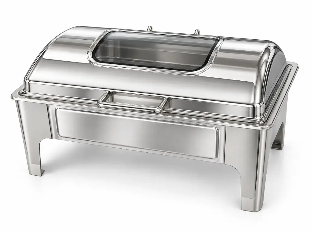 Chafing Dish 55x36.5x26cm Shallow Rectangular With Window Stainless Steel