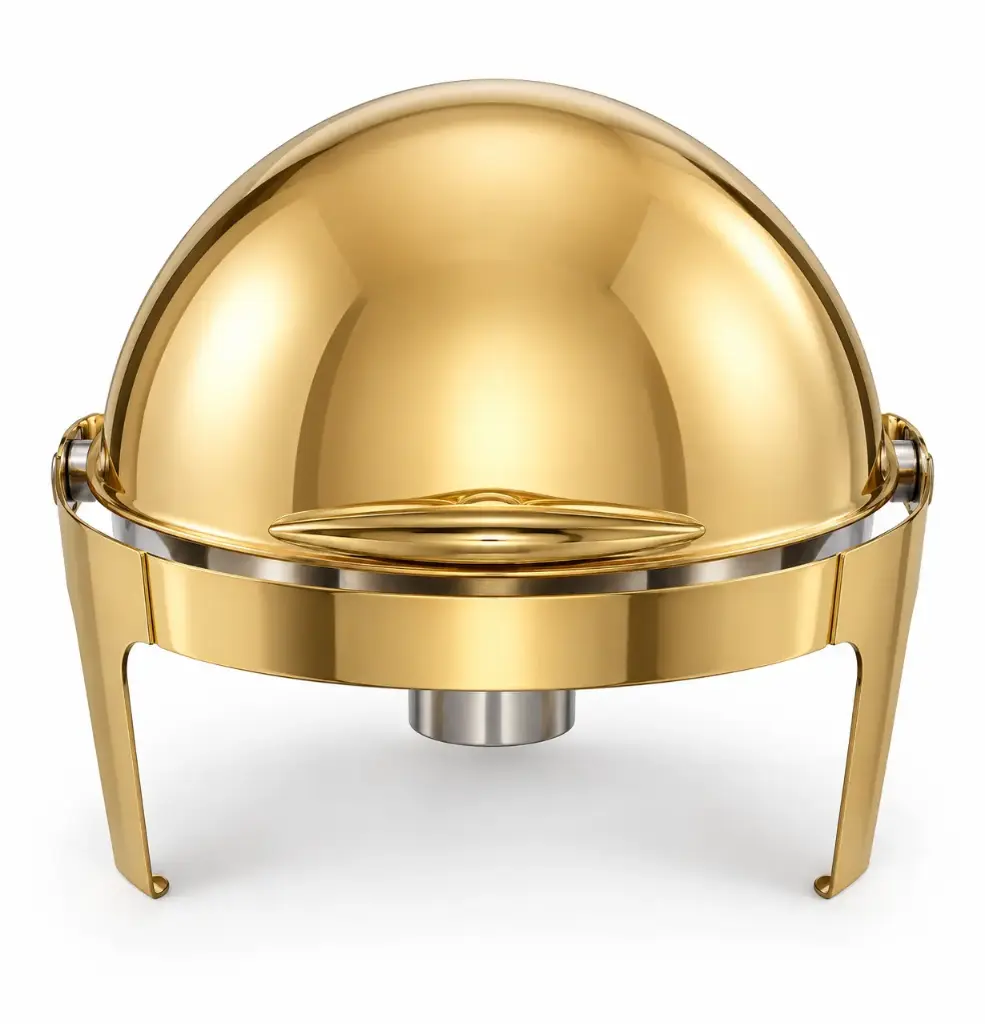 Chafing Dish (47x44cm) Round Plain With Roll Top Lid Gold