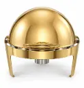 Chafing Dish (47x44cm) Round Plain With Roll Top Lid Gold