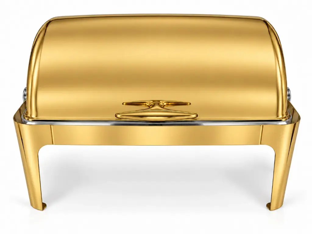 Chafing Dish 62x42x42cm Rectangular Plain With Roll Top Lid Gold