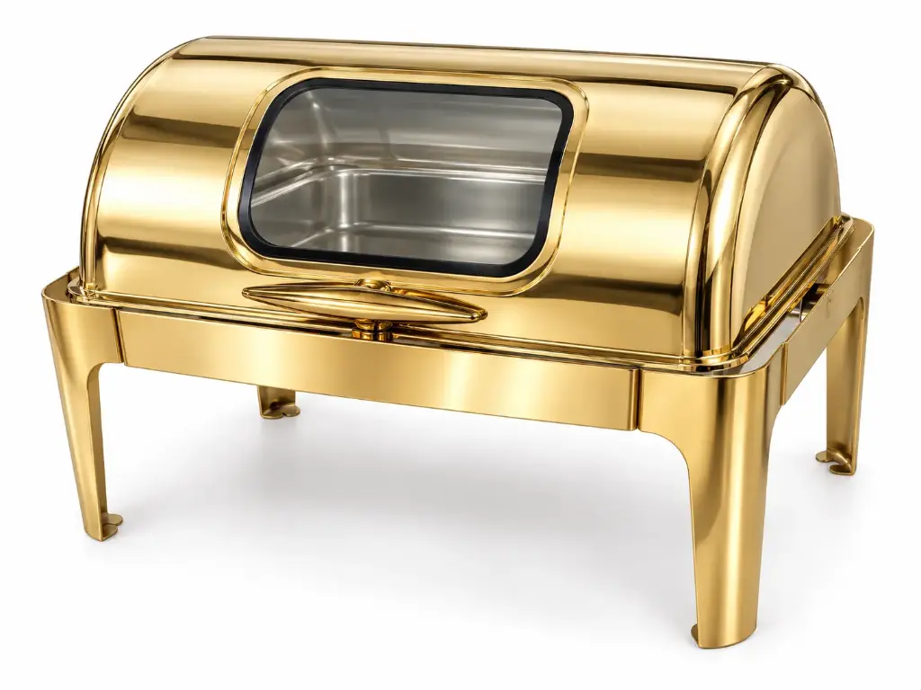 Chafing Dish 62x42x42cm Rectangular With Window & Roll Top Lid Gold