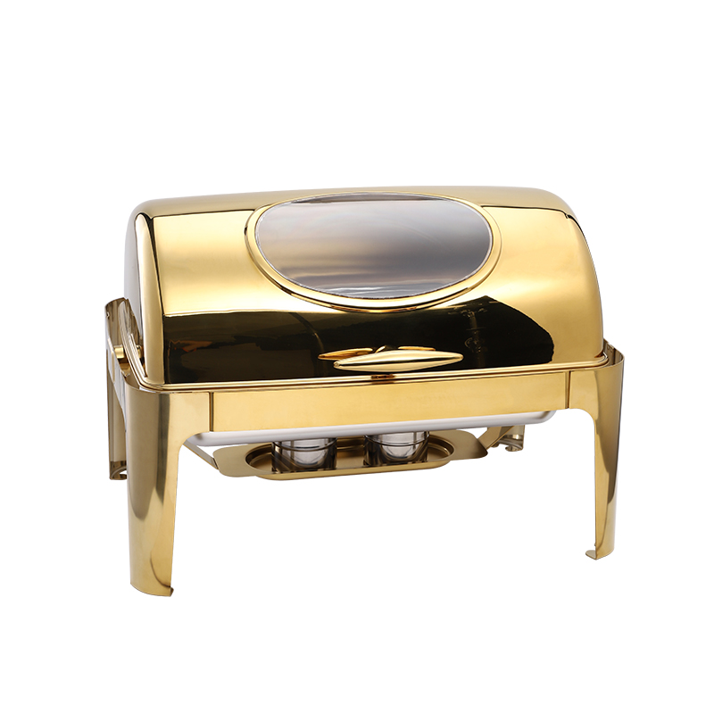 Chafing Dish 62x42x42cm Rectangular With Window & Roll Top Lid Gold