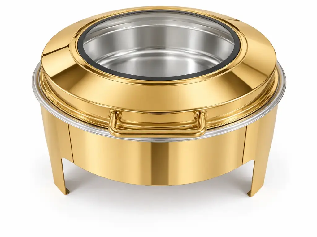Chafing Dish 44x26cm Shallow Round With Window Gold