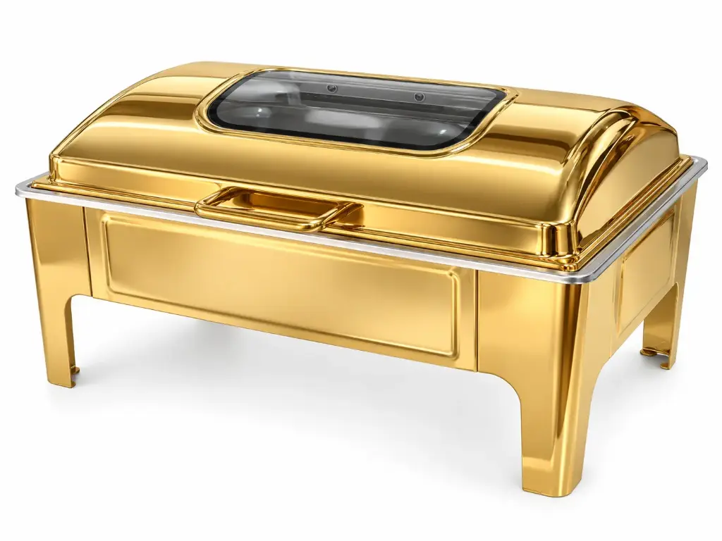 Chafing Dish 55X36.5X26Cm Shallow Rectangular With Window Gold