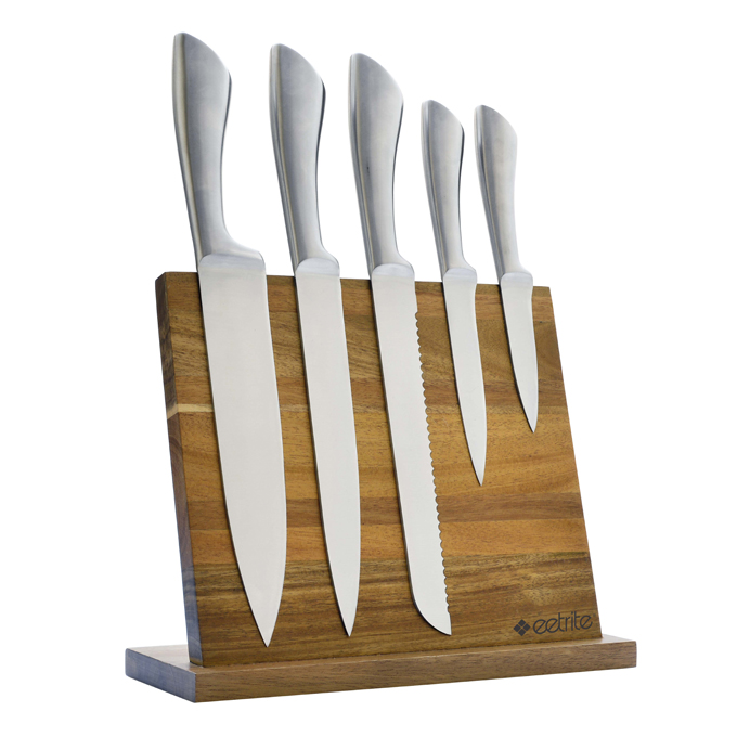 Knife Set 6pc Stainless Steel With Acacia Stand Eetrite Er1486