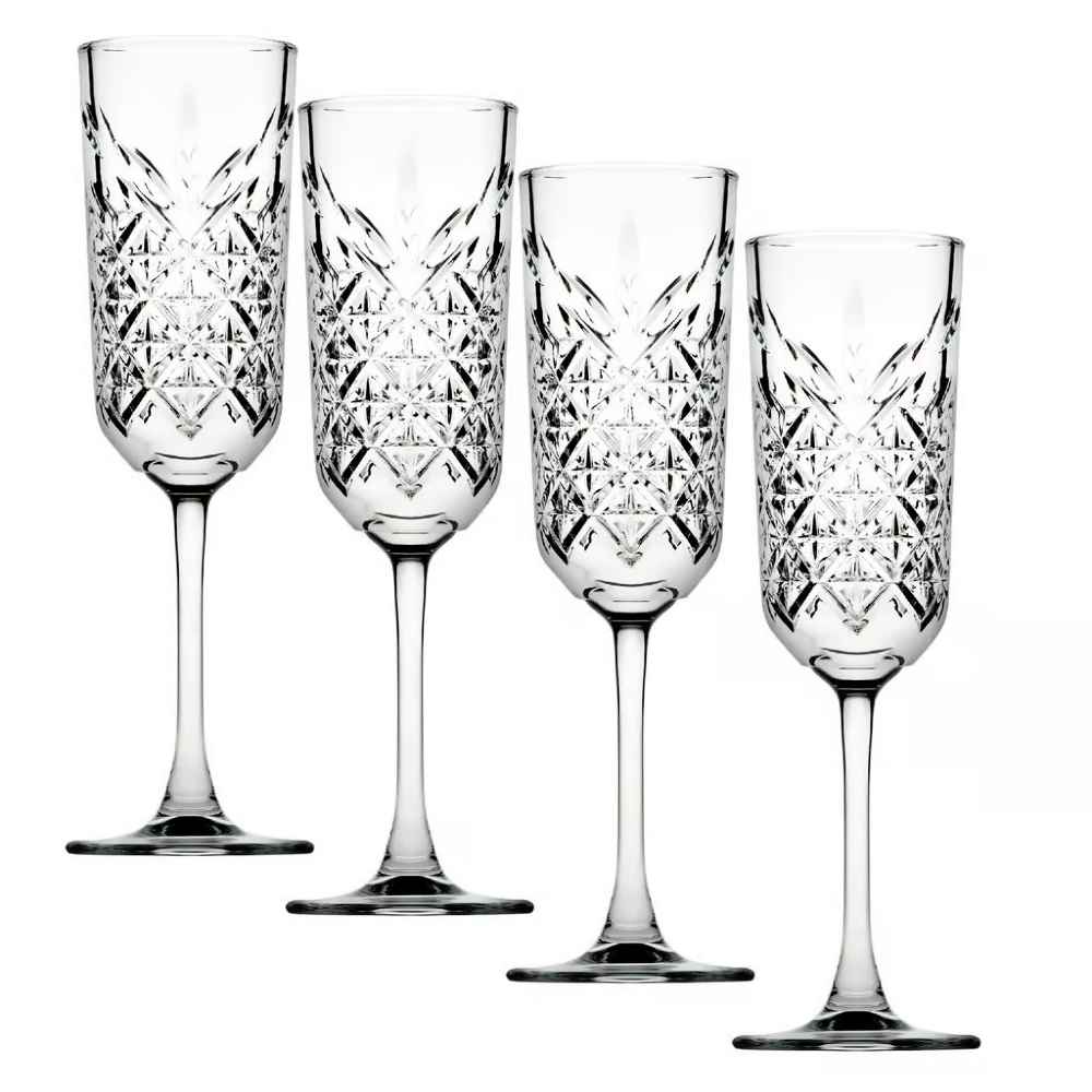 Champagne Glass 4pc Set 175ml Cut Glass - Timeless 440356