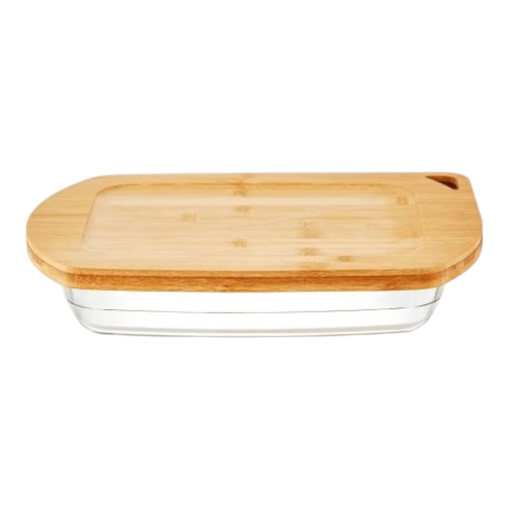 Dish 295X175X51Mm 1.6L Borosilicate Glass With Bamboo Lid 12097