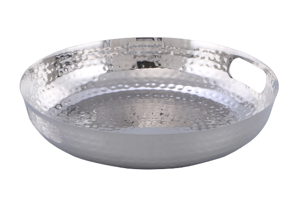 Tray 40x6cm Round Hammered With Cut Out Handles Designer Collection - Met-397