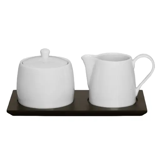 Sugar & Creamer Set 3pc On Tray 200ml (Creamer- 7x7x10cm) (Sugar - 22x11x10cm) Tray Just White - Eetrite ER0139