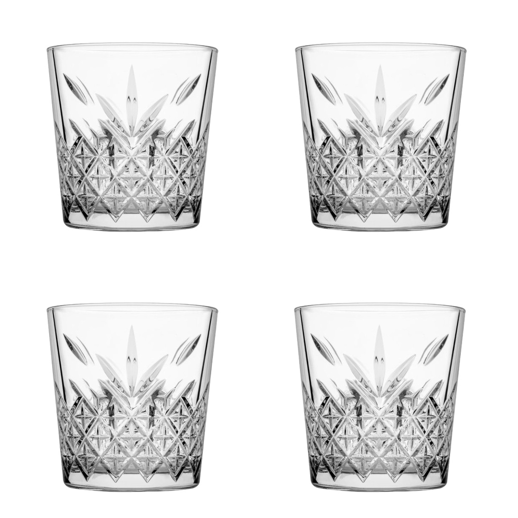 Whisky Glass 4pc Set 355ml Tempered Stackable Glasses - Timeless 520074