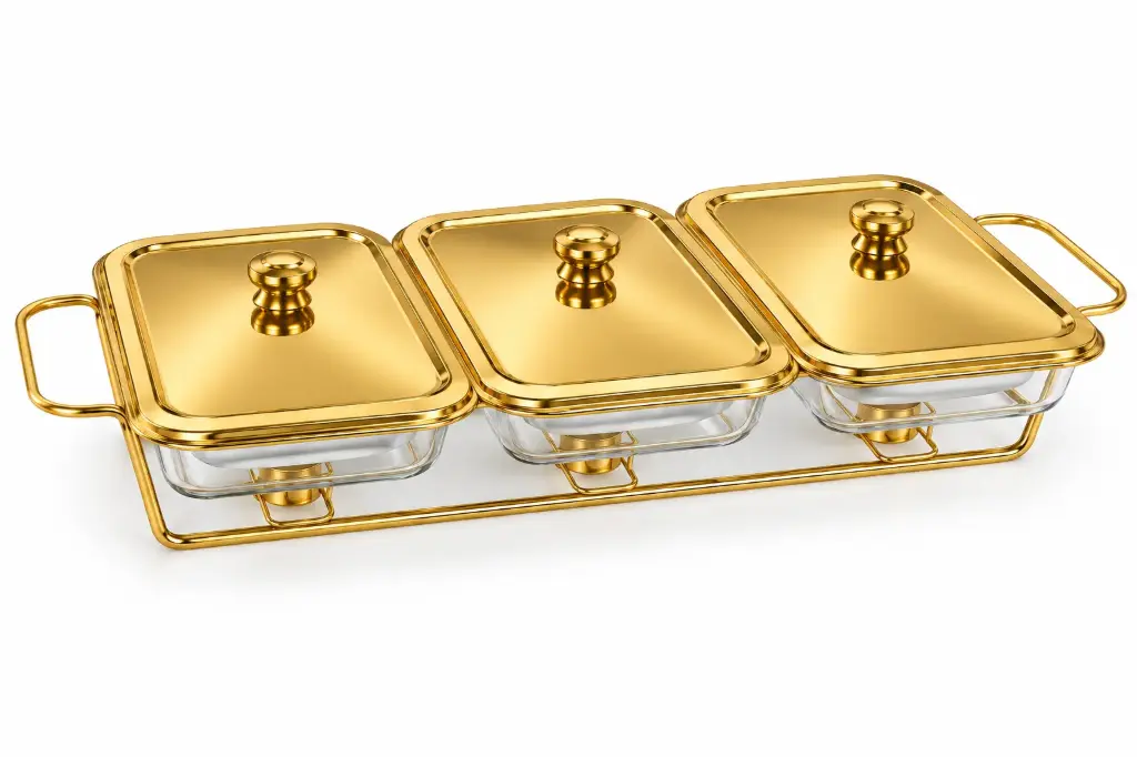 Chafing Dish 3x1.5L Dishes With Warmer Gold