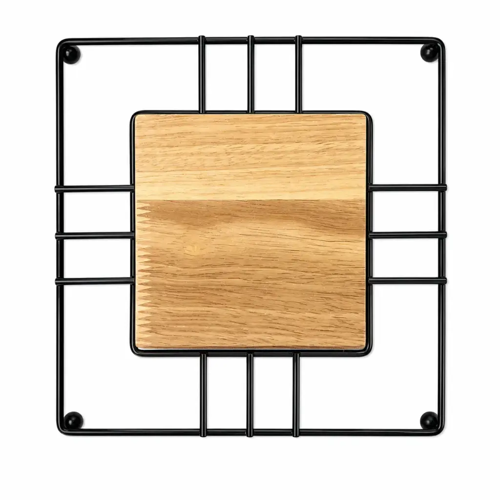 Trivet 18x18cm Black With Wooden Centre - Kitchen Essentials 