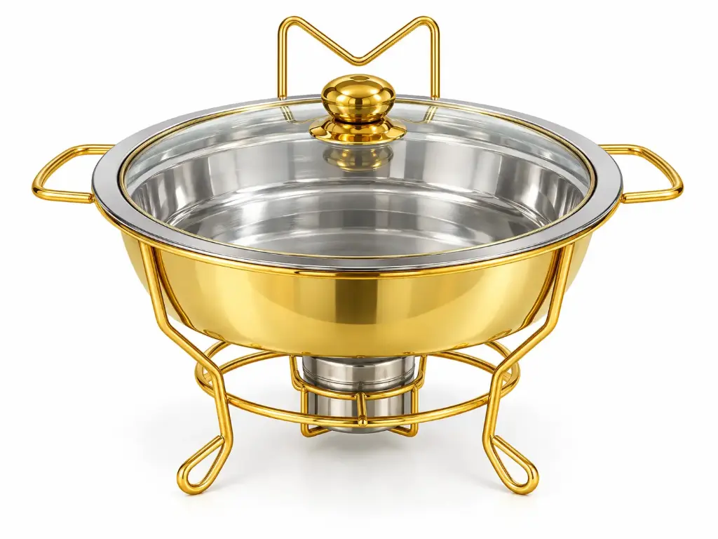 Chafing Dish 6L Round Gold With Glass Lid Wire Style Frame Chafer Jy259-H60