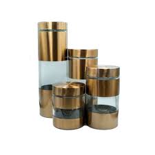 Canister Set 4Pc T/C/S/P Glass With Steel Decal And Lid Labelled Tc01