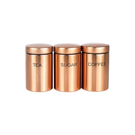 Canister Set 3Pc Metallic Tea/Coffee/Sugar Kitchen Essentials C27