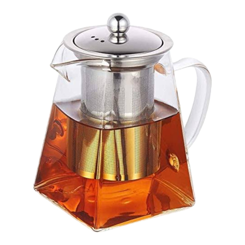 Teapot 950ml Square Borosilicate Glass With Stainless Steel Lid & Infuser - RVT2023-1921