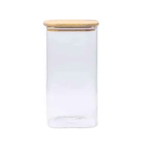 [AD25514] Canister 8.5x8.5x20Cm Square With Bamboo Lid Borosilicate Glass 2023-098