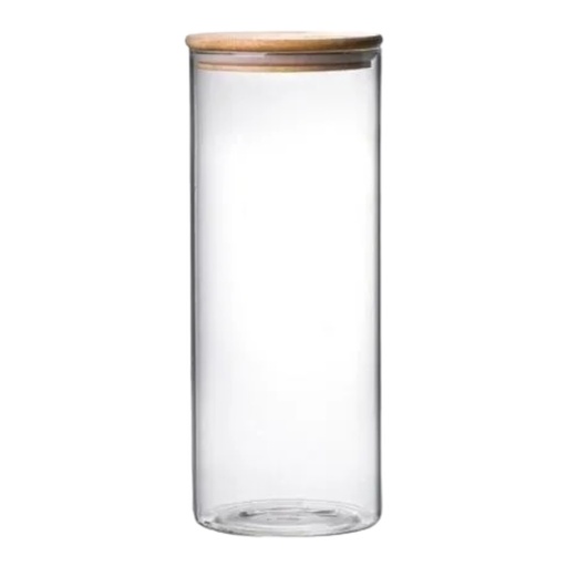 [AD25517] Canister 9x9x20.5Cm Round With Bamboo Lid Borosilicate Glass 2023-096