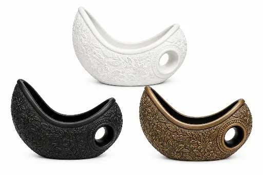 [AD25764] Vase AC (32x47x16cm) 1 Hole Long Boat Embossed - Metallic