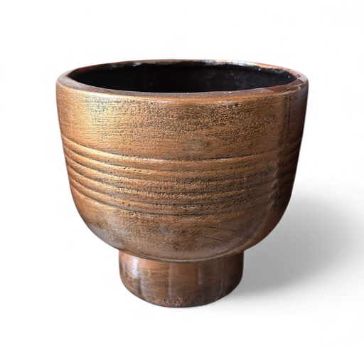 [ad25864] Decor Bowl 15x15x10cm Footed Rimmed Mettalic