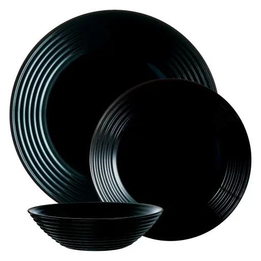 [AD25925] Dinner set 12pc Harena Black Opal Glass Luminarc 39908