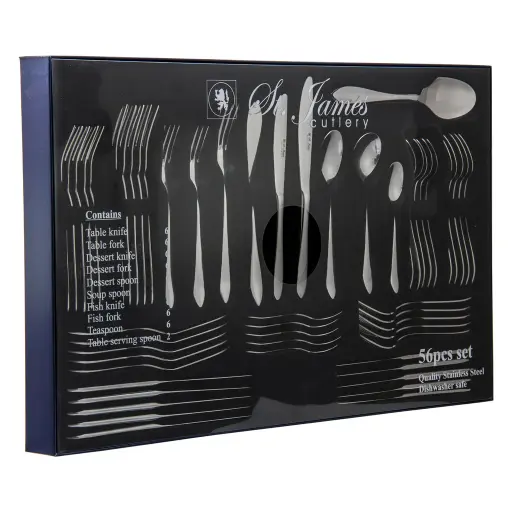 [AD25988] Cutlery Set 56pc Kensington In Cardboard Gift Box - St.James 13012