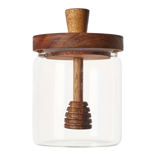 [AD26018] Honey Jar 500ml With Acacia Wooden Lid & Honey Dipper 27614
