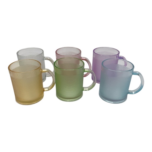 [AD26050] Coffee Mug 6pc Set 250ml Mixed Colours Glass - 2023-056