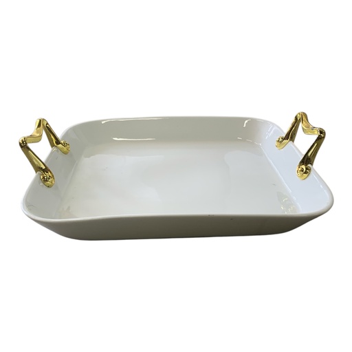 [AD26121] Platter 31x31x4cm Porcelain With Gold Handles -BJ2408006