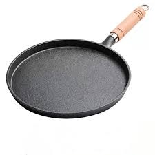 [AD26210] Frying/Crepe Pan 26cm Round Cast Iron with Wooden Handle