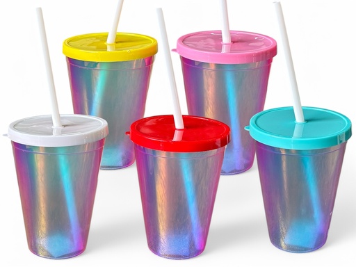 [AD26241] Tumbler 400ml Plastic Metallic Colours With Straw -186