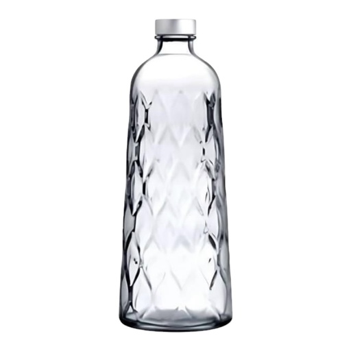 [AD26245] Water Bottle 1Lt Glass Leafy Design with Stainless Steel Lid - Leafy 80405
