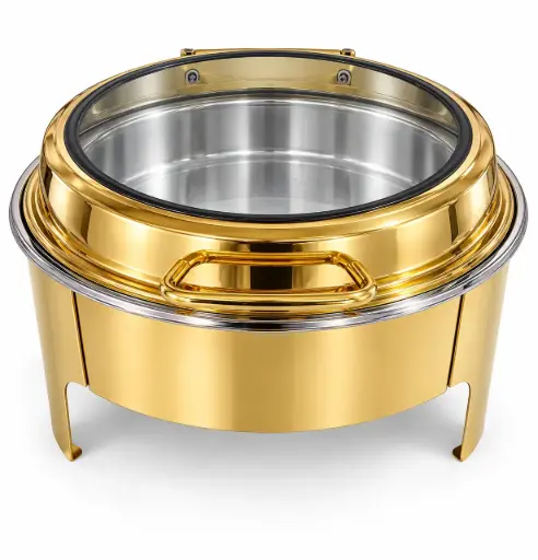 [AD26289] Chafing Dish 44x30x48cm Round Flat With Window Gold