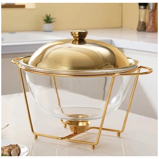 [AD26362] Chafing Dish 5L Round With Gold Lid with Stand