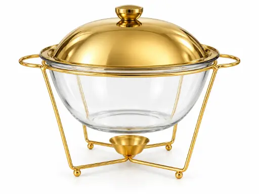[AD26362] Chafing Dish 5L Round With Gold Lid with Stand