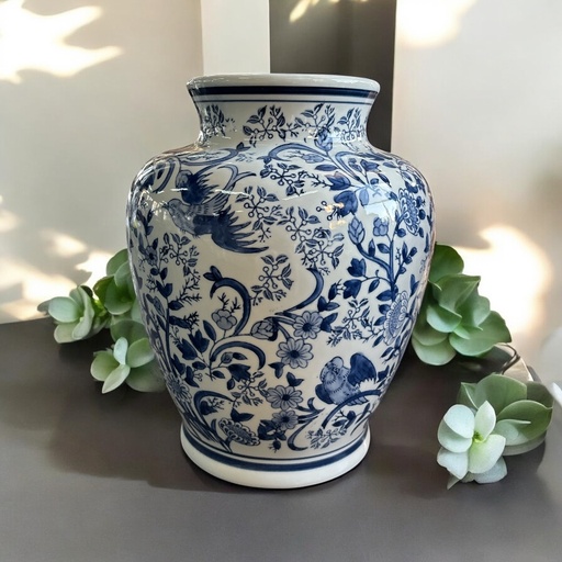 [AD26371] Jar 30x25cm Decor Ceramic Blue White CH9333-15