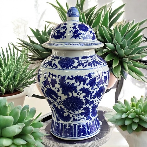 [AD26387] Ginger Jar 34x24cm Decor Ceramic With Lid Blue CH9333-20