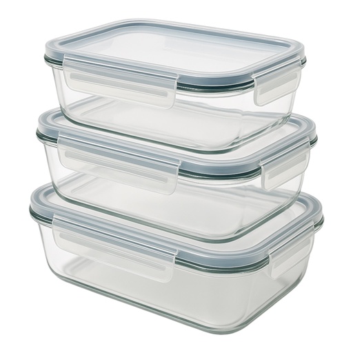 [AD26393] Glass Lunch Box 1520/1040/640ml 3pc Set Air Tight Lid CH1064