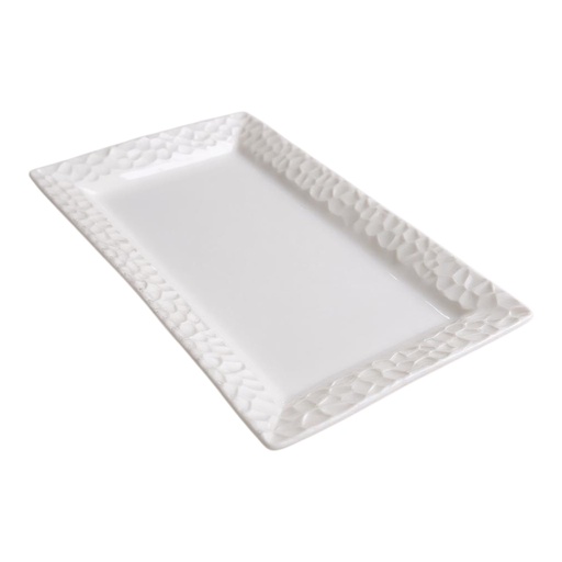 [AD26469] Platter 35x21cm Rectangular White Embossed 70122