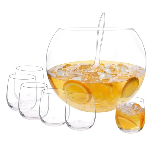 [RHD61] Punch Bowl 11lt Glass With 340ml 6pc Set Tumbler 17218