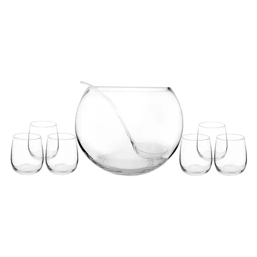 [RHD61] Punch Bowl 11lt Glass With 6pc Tumbler Set 340ml Genoa - 17218
