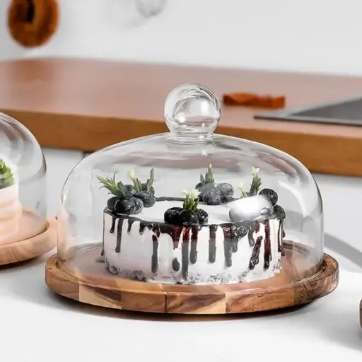 Cake Stand 18x10cm Glass With Wooden Base VEW05