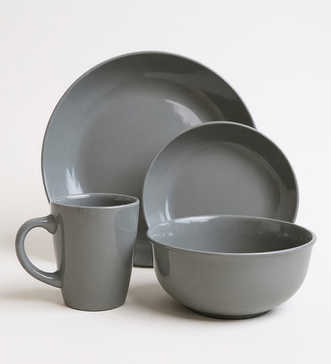 [RHD167] Dinner Set 16pc Stoneware Coupe Dark Grey - RH