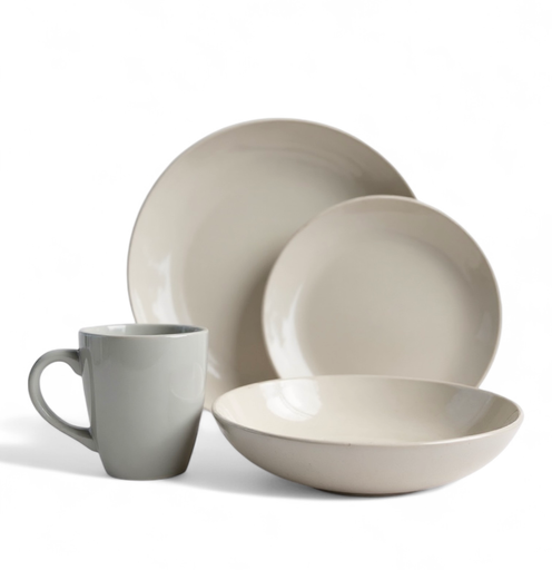 [RHD171] Dinner Set 16pc Stoneware Coupe Beige - RH
