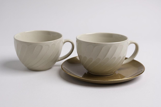 [DH1001] Cup & Saucer Set 12pc 250ml White With Gold Saucer - DJ-1001 