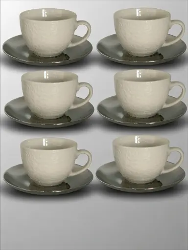[DY1001] Cup & Saucer Set 12pc 250ml White With Silver Saucer -  DY-1001 