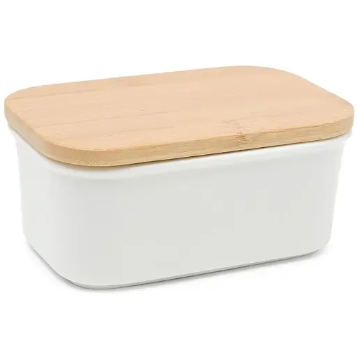 [RHD277] Butter Dish With Bamboo Lid White Basics (15x10x7.5cm) - Maxwell & Williams AW0203