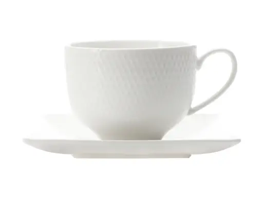 [RHD299] Cup & Saucer 220ml Square Saucer Diamonds White Basics - Maxwell & Williams JX260482