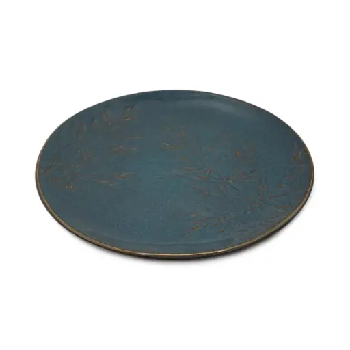 [RHD365] Plate 27cm Coupe Blue With Brown Border & Emboss - SYSC-11-2 