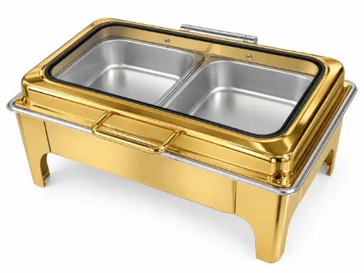 [AD25945] Chafing Dish 56x36x29cm Rectangular Flat With Window Gold 